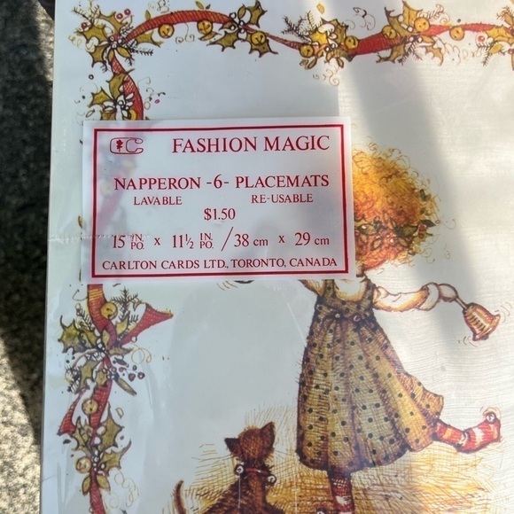 𝅺set of 6 Vintage 1974 Holly Hobbie Christmas Plastic Coated Placemats NOS Joy - Picture 3 of 6